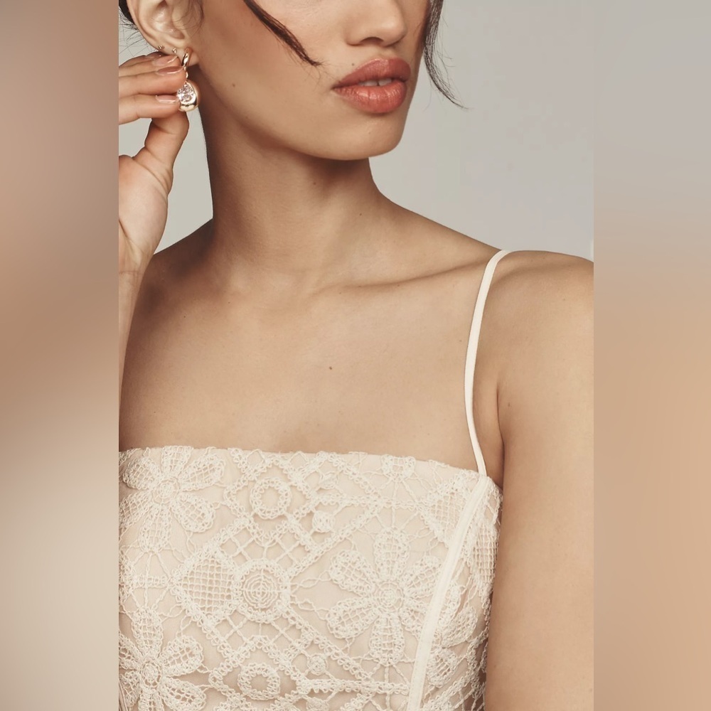 NWT! By Anthropologie Lace Basque-Waist Mini Dress in Ivory - Multiple🛋️🍊🪑 - Picture 2 of 13